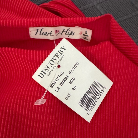Heart Hips Vibrant Red Long Sleeve Dress, Women’s L - Picture 4 of 4
